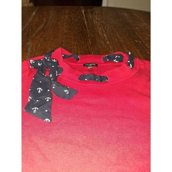 LP Talbots Pink Re Blue White  Short Sleeve Nautical Knit Pullover Sweater Shirt - Picture 2 of 3